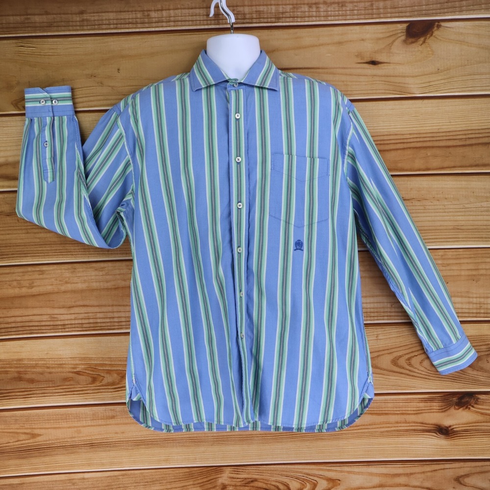 Tommy Hilfiger Long Sleeve Button Up Shirt Mens Sz L Blue Striped Spread Collar
